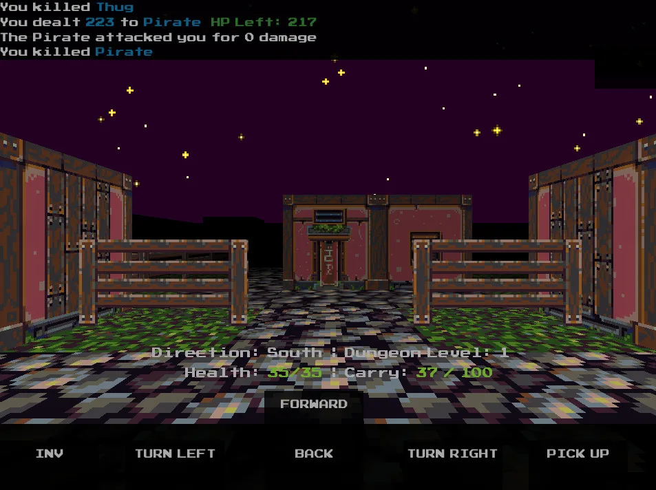 First-person exploration through a wooden settlement in Ebony Spire: Heresy.